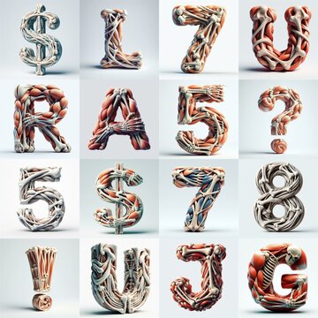 3D lettering what blend Bones and Muscles. AI generated illustration