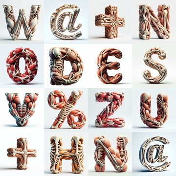 3D lettering what blend Bones and Muscles. AI generated illustration