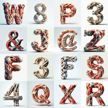 3D lettering what blend Bones and Muscles. AI generated illustration