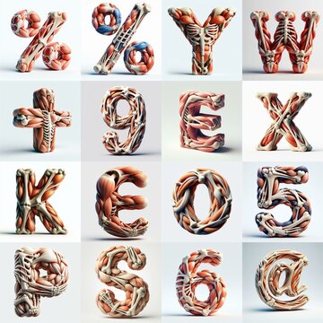 3D lettering what blend Bones and Muscles. AI generated illustration