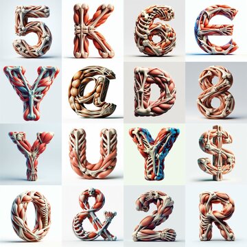 3D lettering what blend Bones and Muscles. AI generated illustration