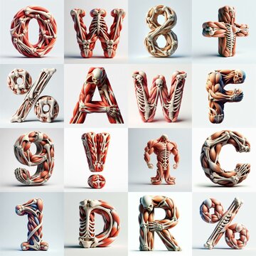 3D lettering what blend Bones and Muscles. AI generated illustration
