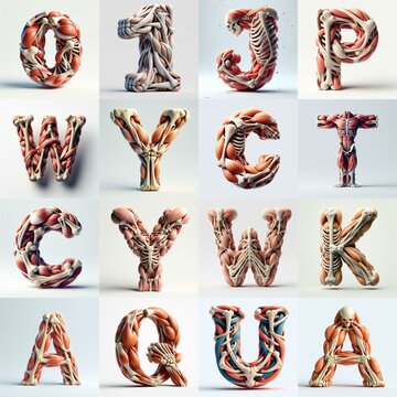 3D lettering what blend Bones and Muscles. AI generated illustration