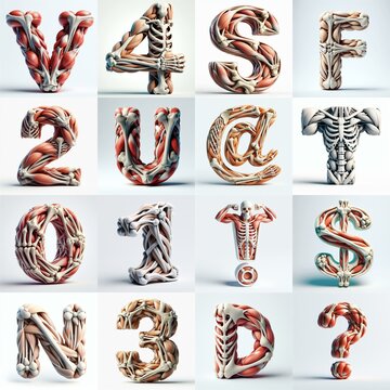 3D lettering what blend Bones and Muscles. AI generated illustration
