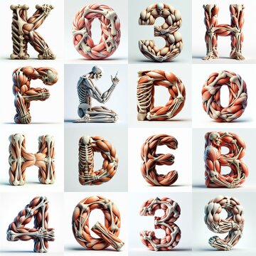 3D lettering what blend Bones and Muscles. AI generated illustration
