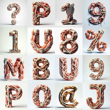 3D lettering what blend Bones and Muscles. AI generated illustration