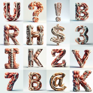 3D lettering what blend Bones and Muscles. AI generated illustration