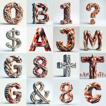 3D lettering what blend Bones and Muscles. AI generated illustration