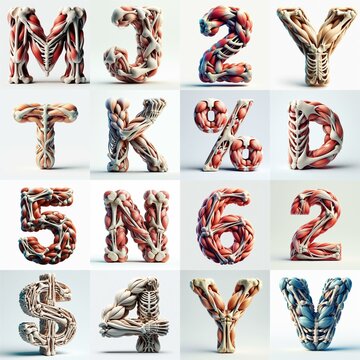 3D lettering what blend Bones and Muscles. AI generated illustration