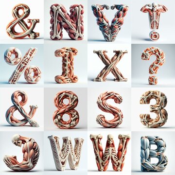 3D lettering what blend Bones and Muscles. AI generated illustration
