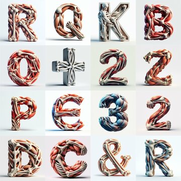 3D lettering what blend Bones and Muscles. AI generated illustration