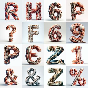 3D lettering what blend Bones and Muscles. AI generated illustration