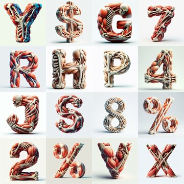 3D lettering what blend Bones and Muscles. AI generated illustration