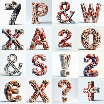 3D lettering what blend Bones and Muscles. AI generated illustration