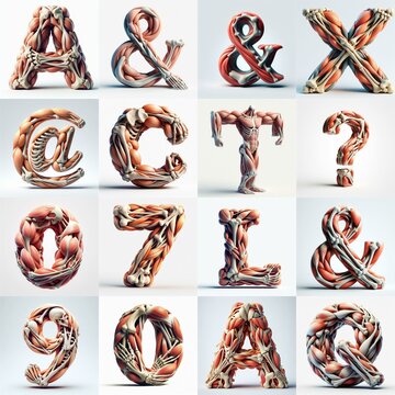 3D lettering what blend Bones and Muscles. AI generated illustration