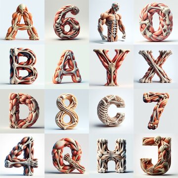 3D lettering what blend Bones and Muscles. AI generated illustration
