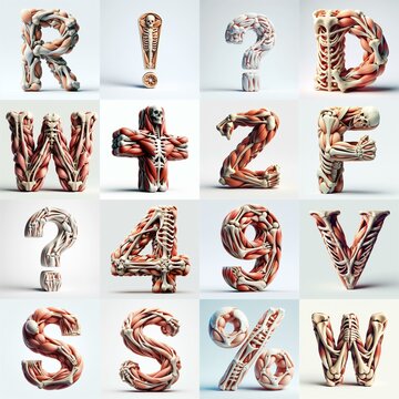 3D lettering what blend Bones and Muscles. AI generated illustration