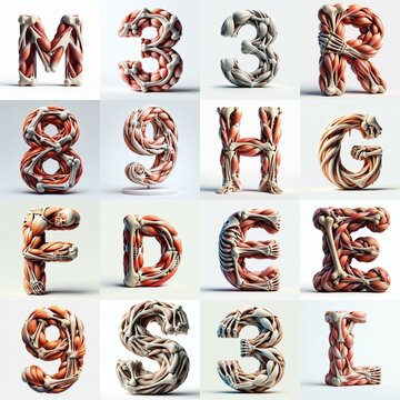 3D lettering what blend Bones and Muscles. AI generated illustration