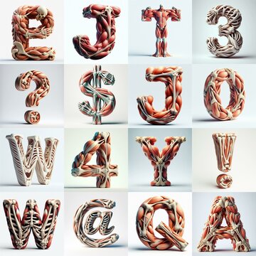 3D lettering what blend Bones and Muscles. AI generated illustration