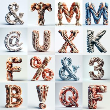 3D lettering what blend Bones and Muscles. AI generated illustration