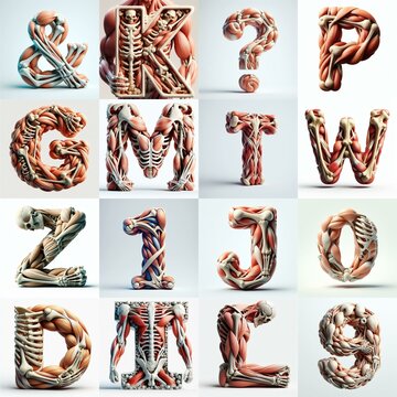 3D lettering what blend Bones and Muscles. AI generated illustration