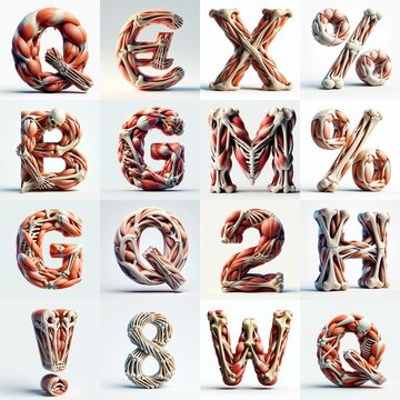 3D lettering what blend Bones and Muscles. AI generated illustration