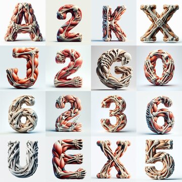 3D lettering what blend Bones and Muscles. AI generated illustration