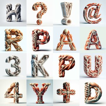 3D lettering what blend Bones and Muscles. AI generated illustration