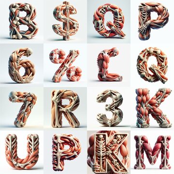 3D lettering what blend Bones and Muscles. AI generated illustration