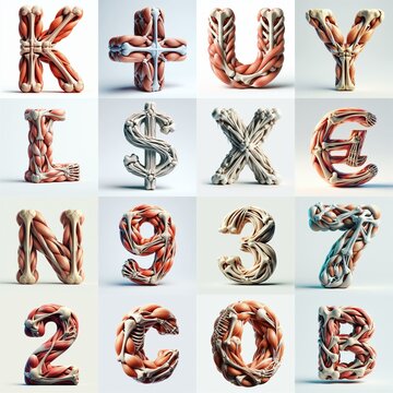 3D lettering what blend Bones and Muscles. AI generated illustration