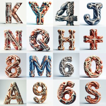3D lettering what blend Bones and Muscles. AI generated illustration