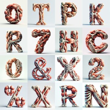 3D lettering what blend Bones and Muscles. AI generated illustration