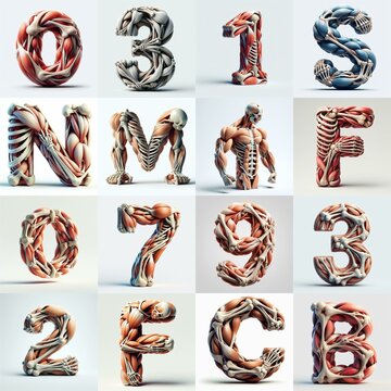 3D lettering what blend Bones and Muscles. AI generated illustration