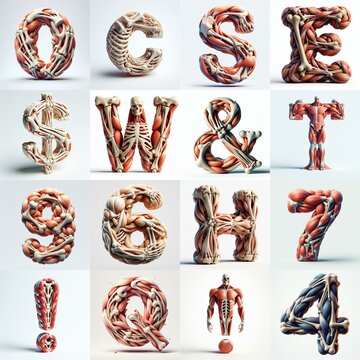 3D lettering what blend Bones and Muscles. AI generated illustration