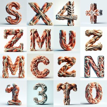 3D lettering what blend Bones and Muscles. AI generated illustration