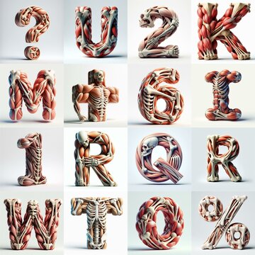 3D lettering what blend Bones and Muscles. AI generated illustration