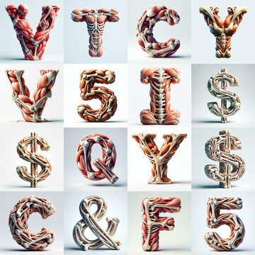 3D lettering what blend Bones and Muscles. AI generated illustration