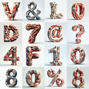 3D lettering what blend Bones and Muscles. AI generated illustration