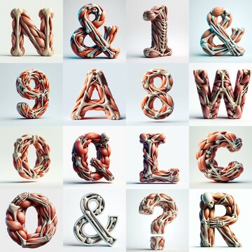 3D lettering what blend Bones and Muscles. AI generated illustration