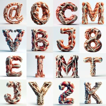 3D lettering what blend Bones and Muscles. AI generated illustration