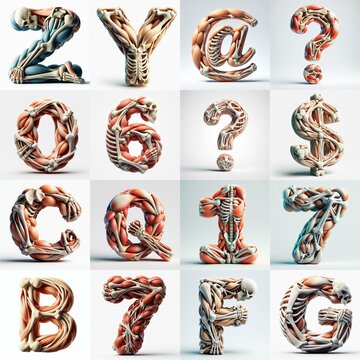 3D lettering what blend Bones and Muscles. AI generated illustration