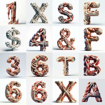 3D lettering what blend Bones and Muscles. AI generated illustration