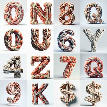 3D lettering what blend Bones and Muscles. AI generated illustration