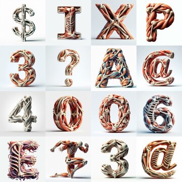 3D lettering what blend Bones and Muscles. AI generated illustration