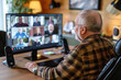 A senior man using video conference, Generative Ai