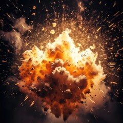 Poster - Large explosion in the middle of a black background with sparks coming out of it.