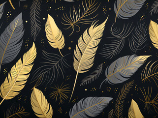 Wall Mural - black gold feather background