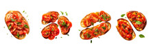 Set Of Tangy Tomato Bruschetta Isolated On A Transparent Background.