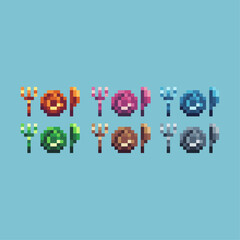 Poster - Pixel art sets icon of cutlery variation color. cutlery tool icon on pixelated style. 8bits perfect for game asset or design asset element for your game design. Simple pixel art icon asset.