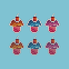 Poster - Pixel art stroke sets icon of pancake variation color. Cake food icon on pixelated style. 8bits perfect for game asset or design asset element for your game design. Simple pixel art icon asset.